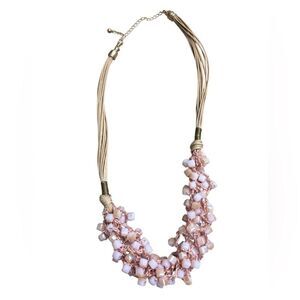 Blush Pink Beaded Statement Necklace Rose Crochet Adjustable 24”